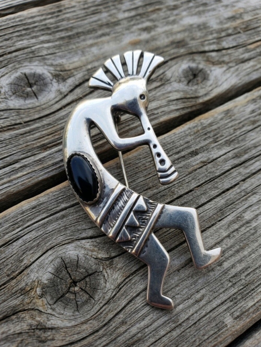 Sterling Silver Kokopelli Pin with Onyx
